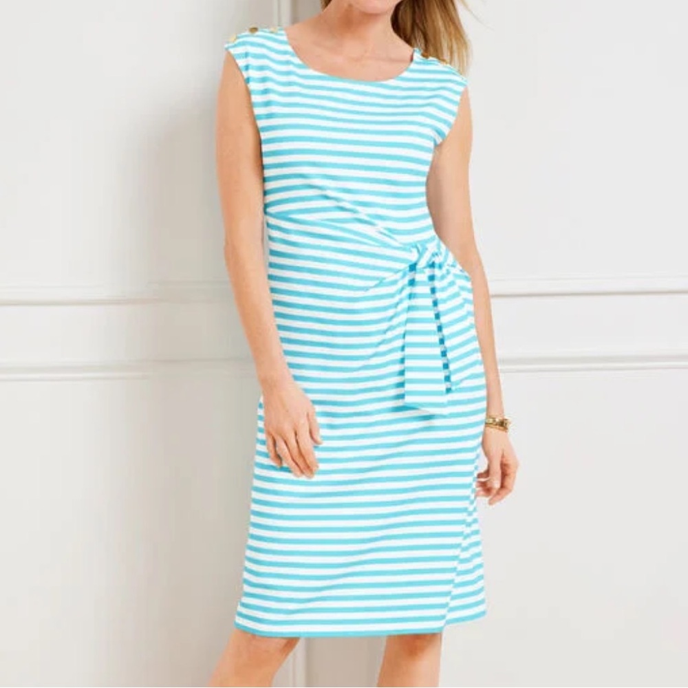 Talbots S Turquoise Daylight Stripe Side Tie Effortless Jersey Bella Shift Dress